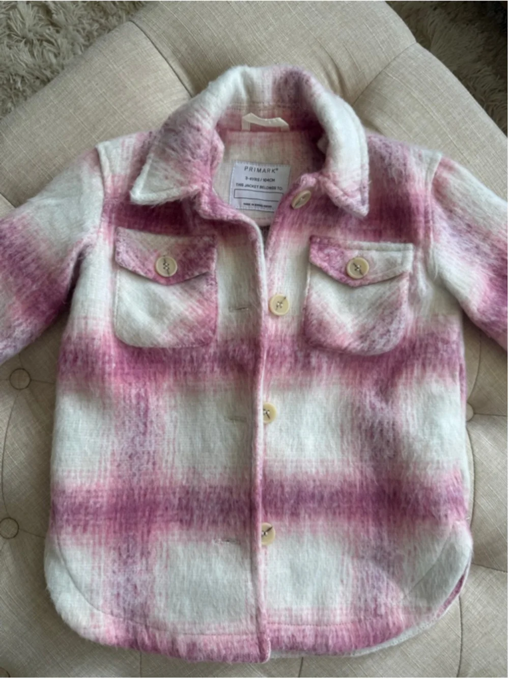Girls Primark Plaid Shacket 3T Pink White